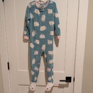 Carter's Blue One-Piece Footed Pajamas with White Sheep and Pink Trim